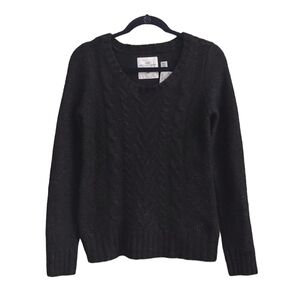 NWT H&M L.O.G.G. Black Cabled Pullover Wool Blend Long Sleeve sz M Sweater